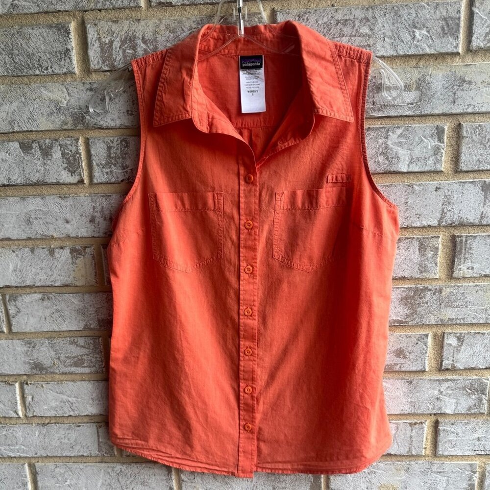 Patagonia Sleeveless Button Up 100% Organic Cotton Shirt Women's Size S.